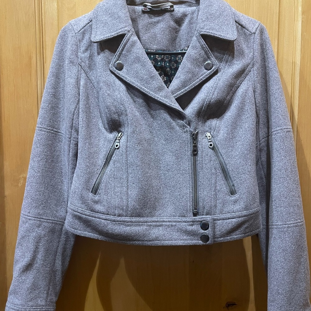 Free People Xs Moto Gray Wool Crop Jacket